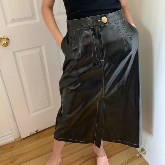 Topshop Black Vinyl Midi Skirt - Picture 2 of 6